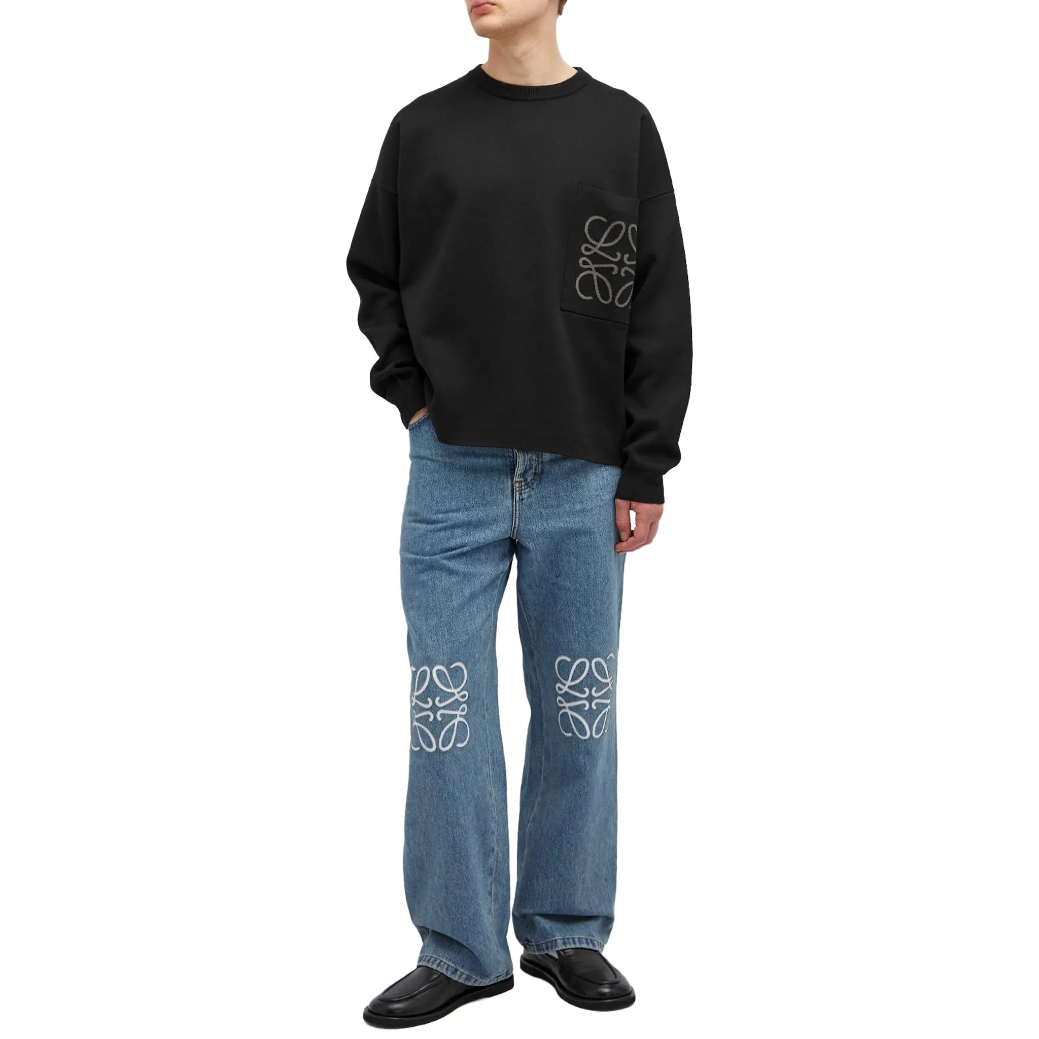 Front View of Loewe Anagram Pocket Cotton and Viscose Black Sweatshirt H526Y14KDK-1100